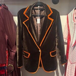 Retro Brown Velvet Jacket with Orange Trim